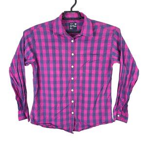 Womens American Eagle Boyfriend Fit Pink & Purple Plaid Shirt Button Up Size S